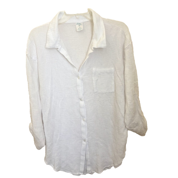 Kona Sol Top Womens Size Medium White Woven Gauze Button Up Soft Comfort - Picture 1 of 5